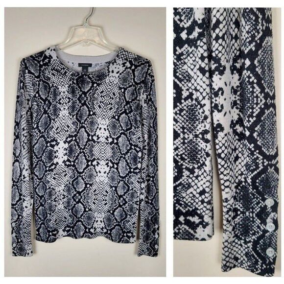 Halogen Size S NWOT Snake Print Lightweight Crewneck Sweater Black Tan - Picture 1 of 10